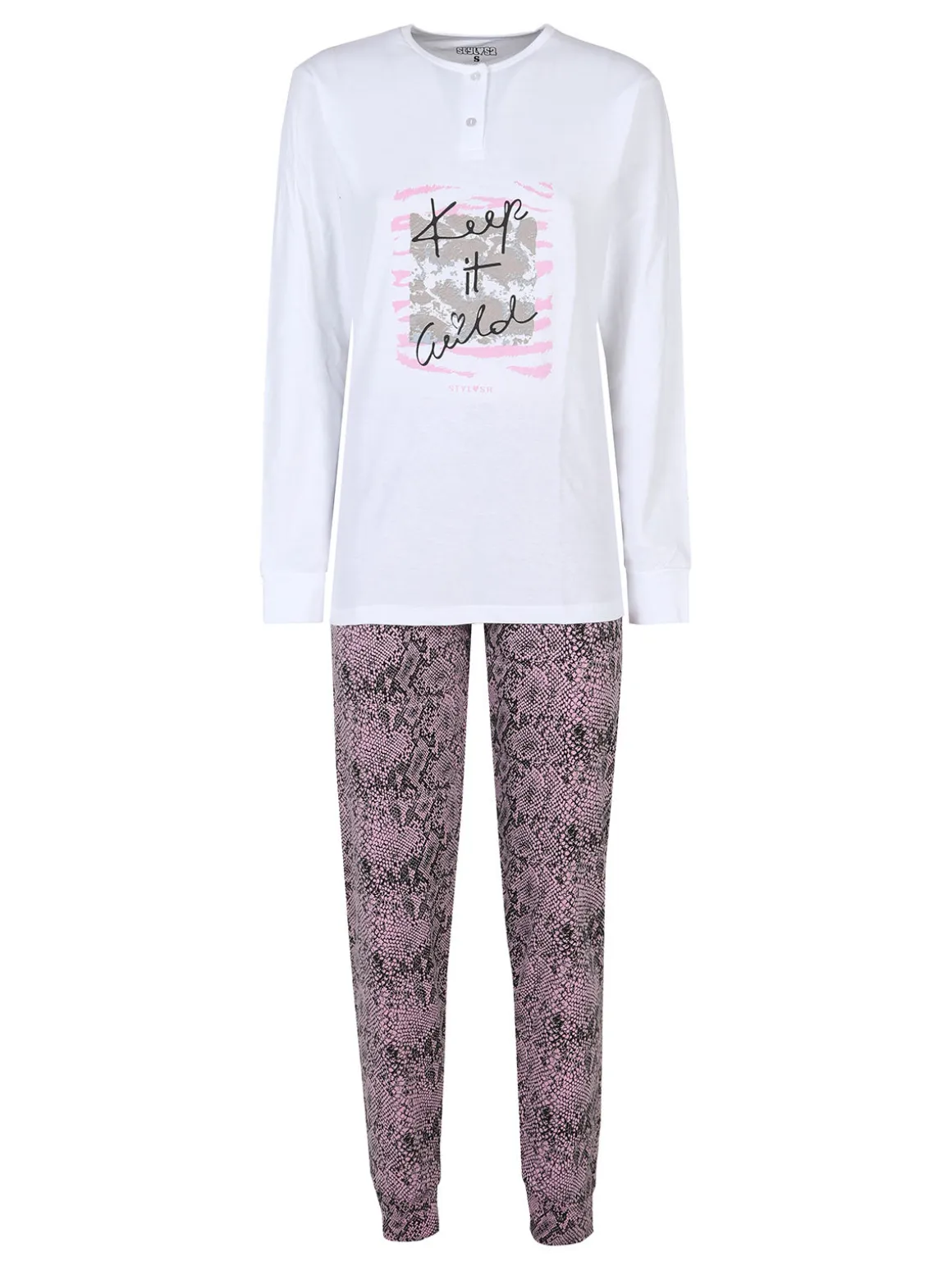 Stylosa Pigiama lungo da donna in cotone con stampe