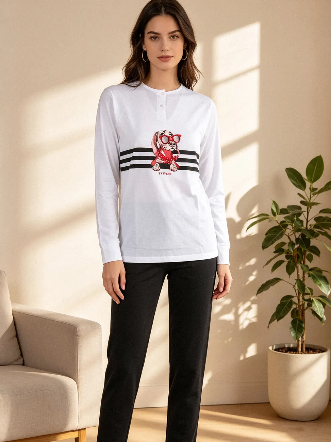 Stylosa Pigiama lungo da donna in cotone