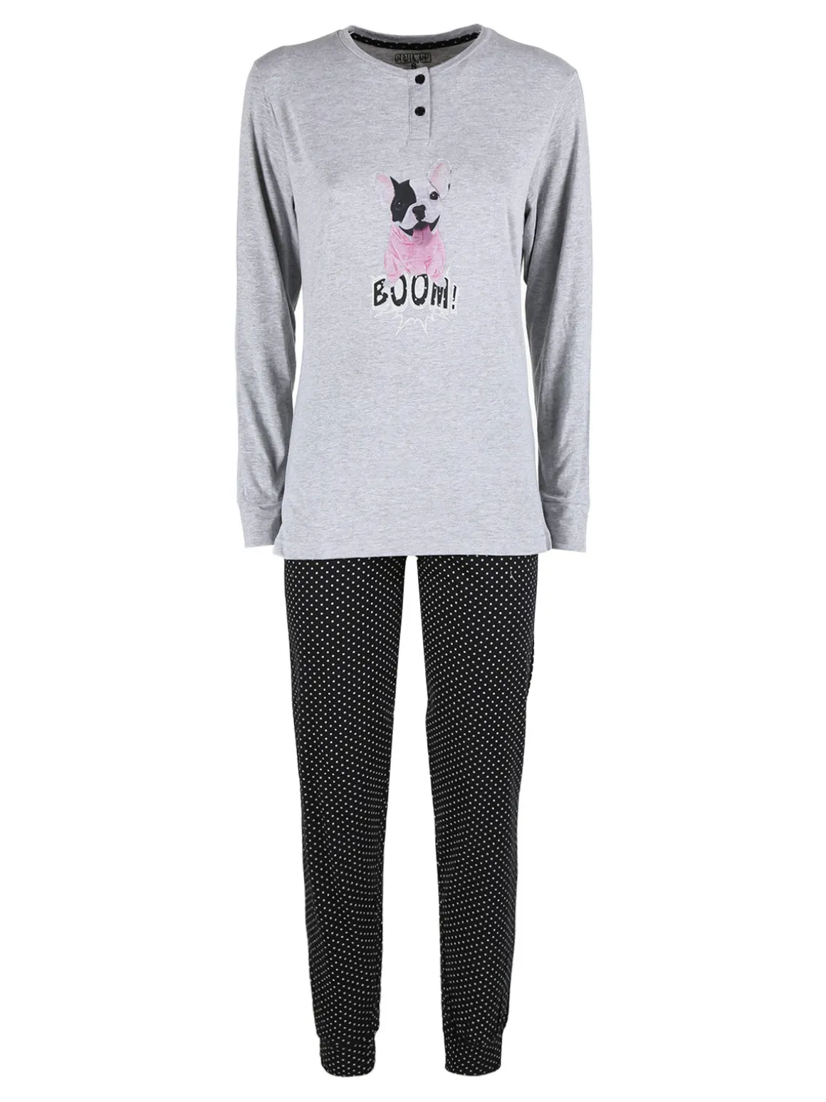 Stylosa Pigiama lungo da donna in cotone con pantaloni a pois