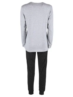 Stylosa Pigiama lungo da donna in cotone con pantaloni a pois