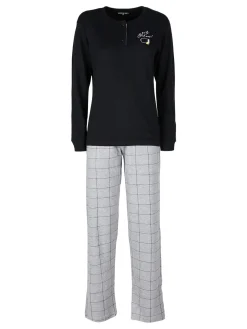 Stylosa Pigiama lungo da donna in cotone con pantaloni a quadri