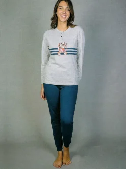 Stylosa Pigiama lungo da donna in cotone con stampe