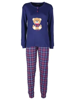 Stylosa Pigiama lungo da donna in cotone con pantaloni a quadri
