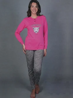 Stylosa Pigiama lungo donna con pantaloni leopardati