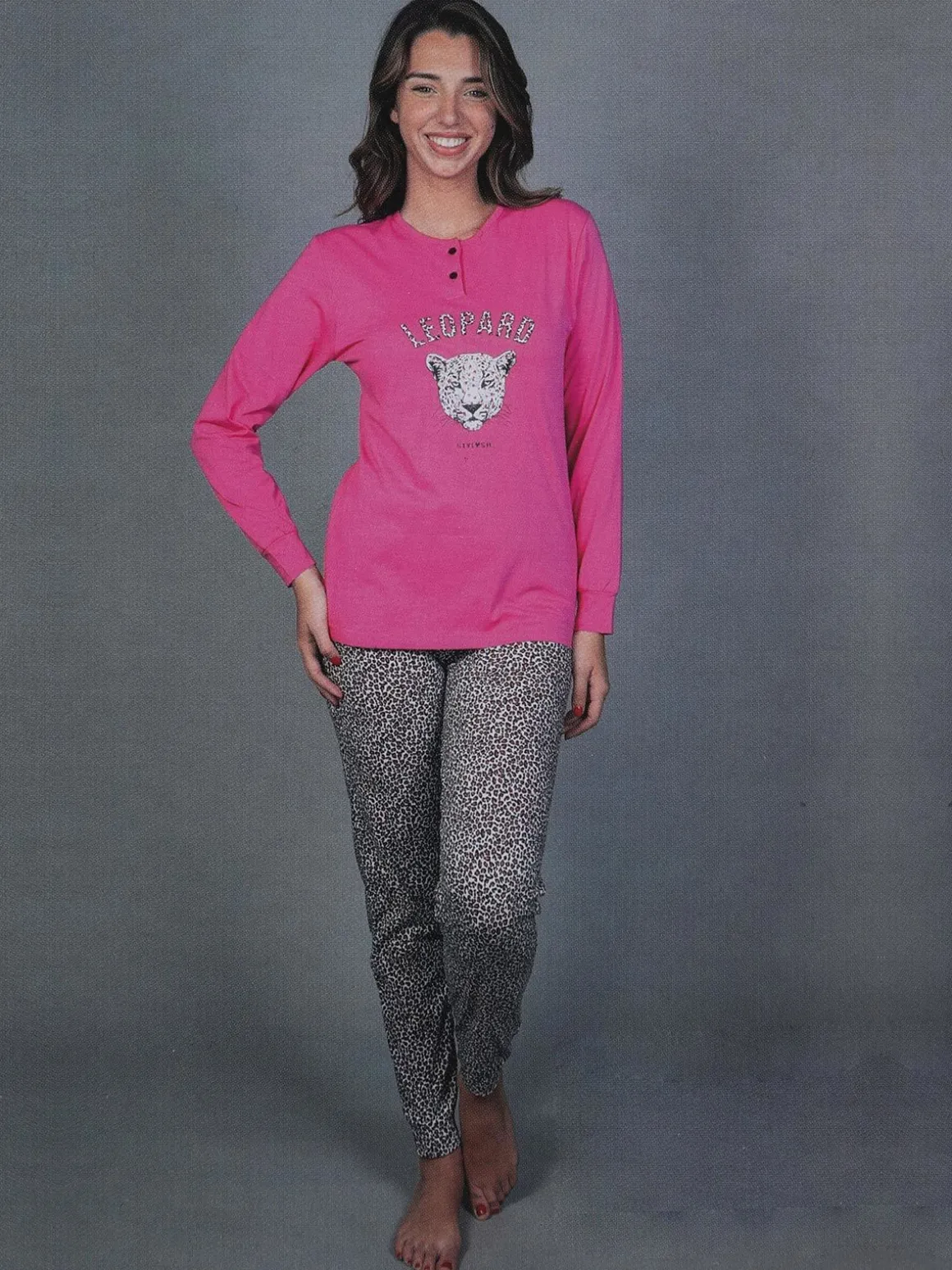 Stylosa Pigiama lungo donna con pantaloni leopardati