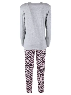 Stylosa Pigiama lungo donna in cotone con pantaloni maculati