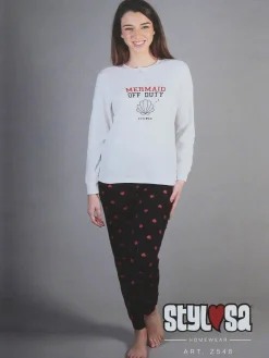 Stylosa Pigiama lungo donna in cotone con stampe