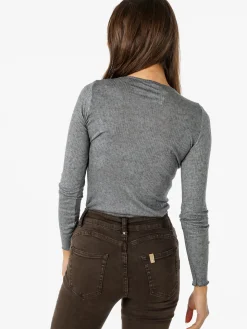 Sublyme T-shirt donna a maniche lunghe in cashmere naturale - grigio scuro