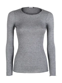 Sublyme T-shirt donna a maniche lunghe in cashmere naturale - grigio scuro
