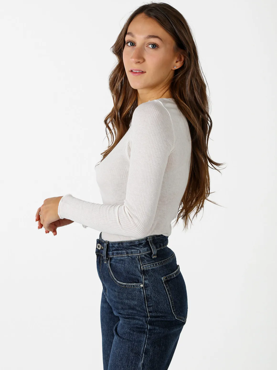 Sublyme T-shirt donna a maniche lunghe in cashmere naturale - panna