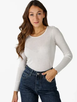 Sublyme T-shirt donna a maniche lunghe in cashmere naturale - panna