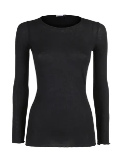 Sublyme T-shirt donna a maniche lunghe in cashmere naturale - nero