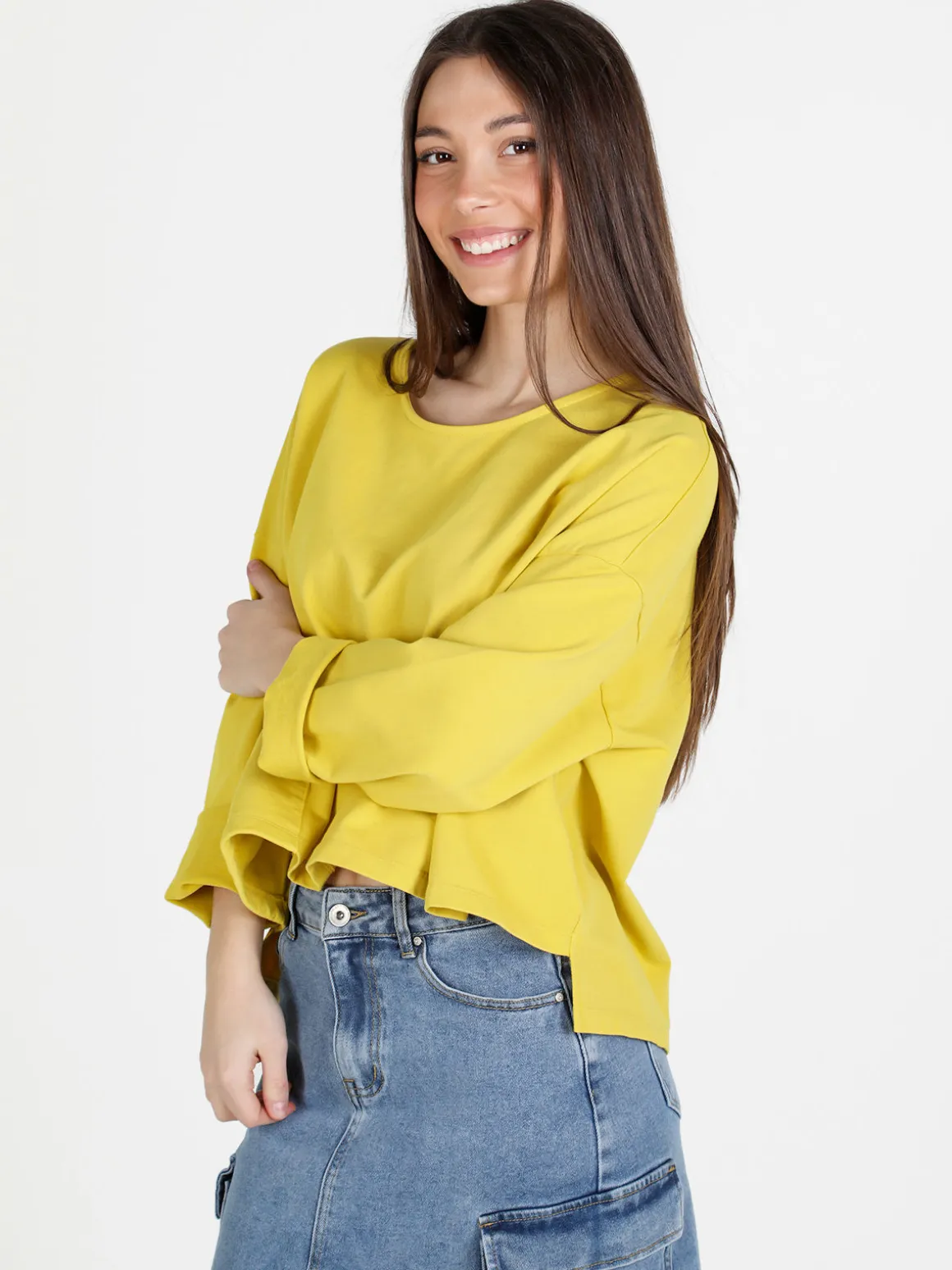 Sun Sun T-shirt cropped da donna con tasca
