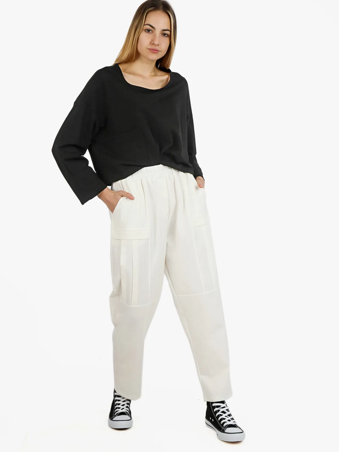 Sun Sun T-shirt cropped da donna con tasca