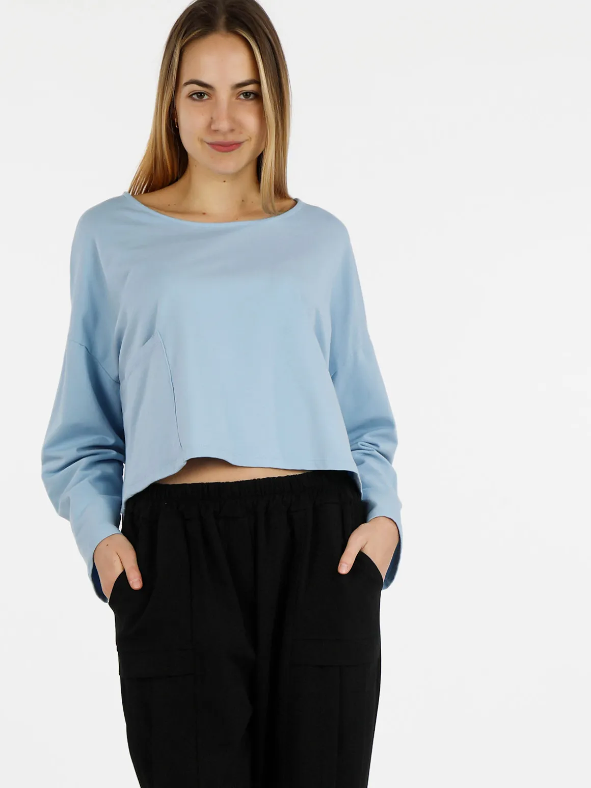 Sun Sun T-shirt cropped da donna con tasca
