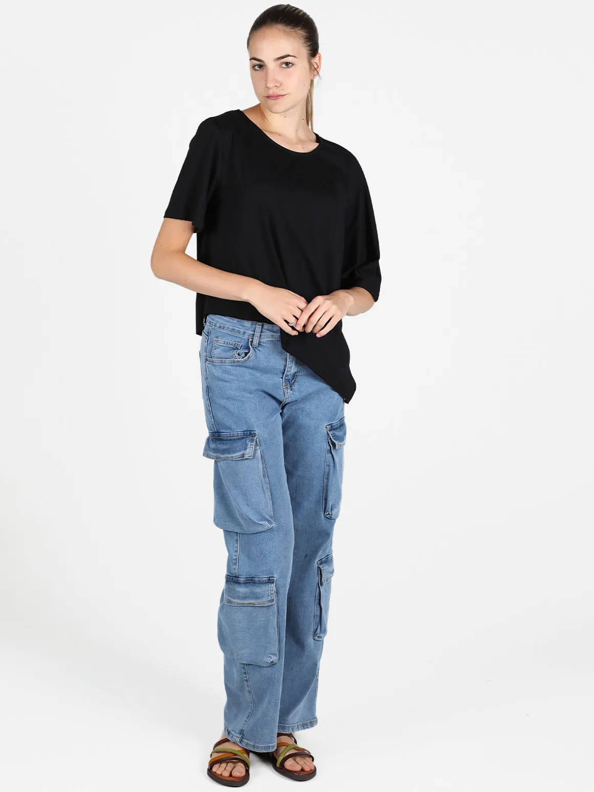 Sun Sun T-shirt donna asimmetrica in cotone