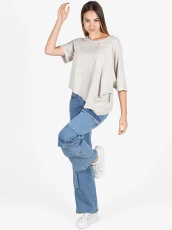 Sun Sun T-shirt donna asimmetrica in cotone
