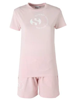 Superga Completo corto da donna in cotone con logo - rosa