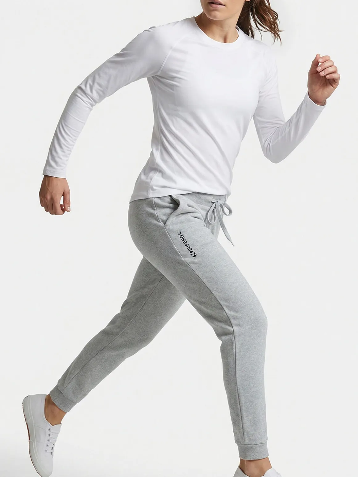Superga Pantaloni tuta da donna in felpa con coulisse e polsini - grigio