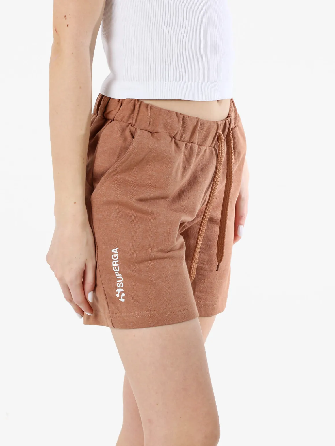 Superga Shorts donna in misto cotone con logo - cuoio