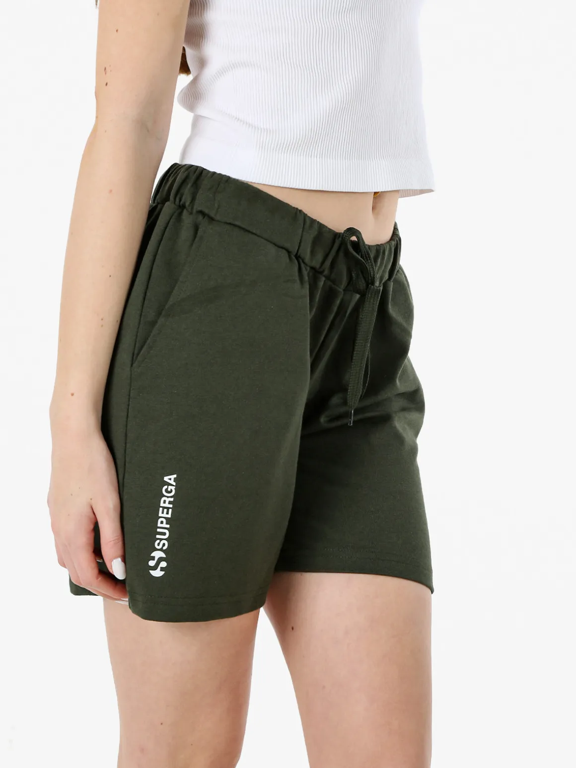 Superga Shorts donna in misto cotone con logo - militare