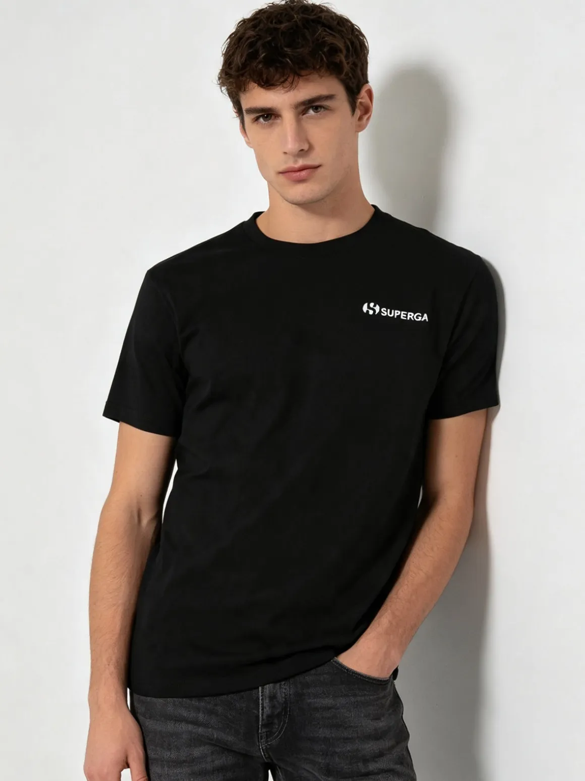 Superga T-shirt da uomo in cotone con logo - nero