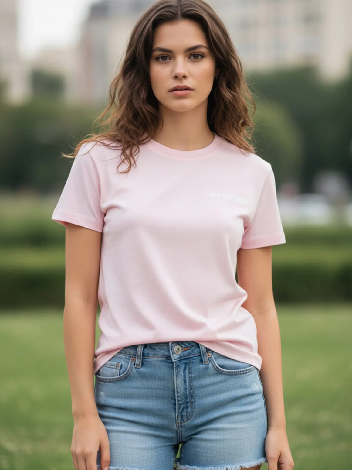 Superga T-shirt girocollo da donna in cotone con logo - rosa