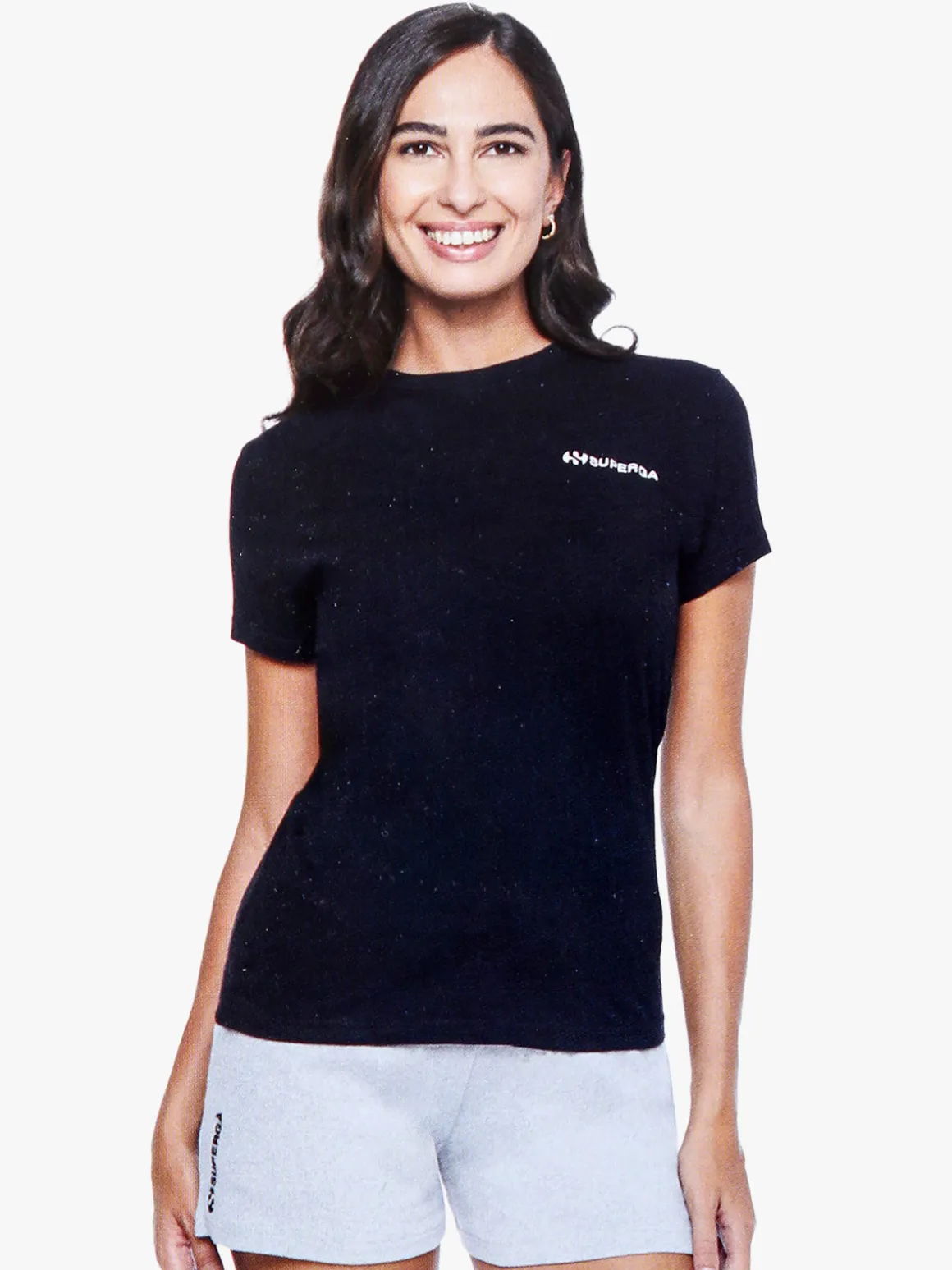 Superga T-shirt girocollo da donna in cotone con logo - blu scuro