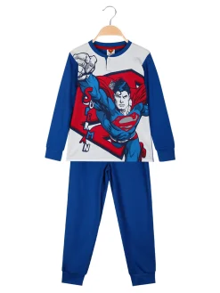 Superman Pigiama lungo da bambino in cotone interlock - blu