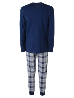 Superman Pigiama lungo da uomo in cotone con pantaloni a quadri - blu