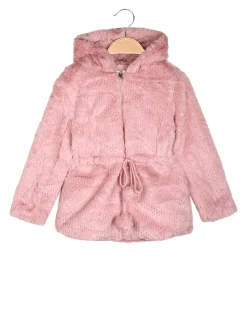 Sweet Junior Cappotto da bambina in ecopelliccia con cappuccio e zip - rosa