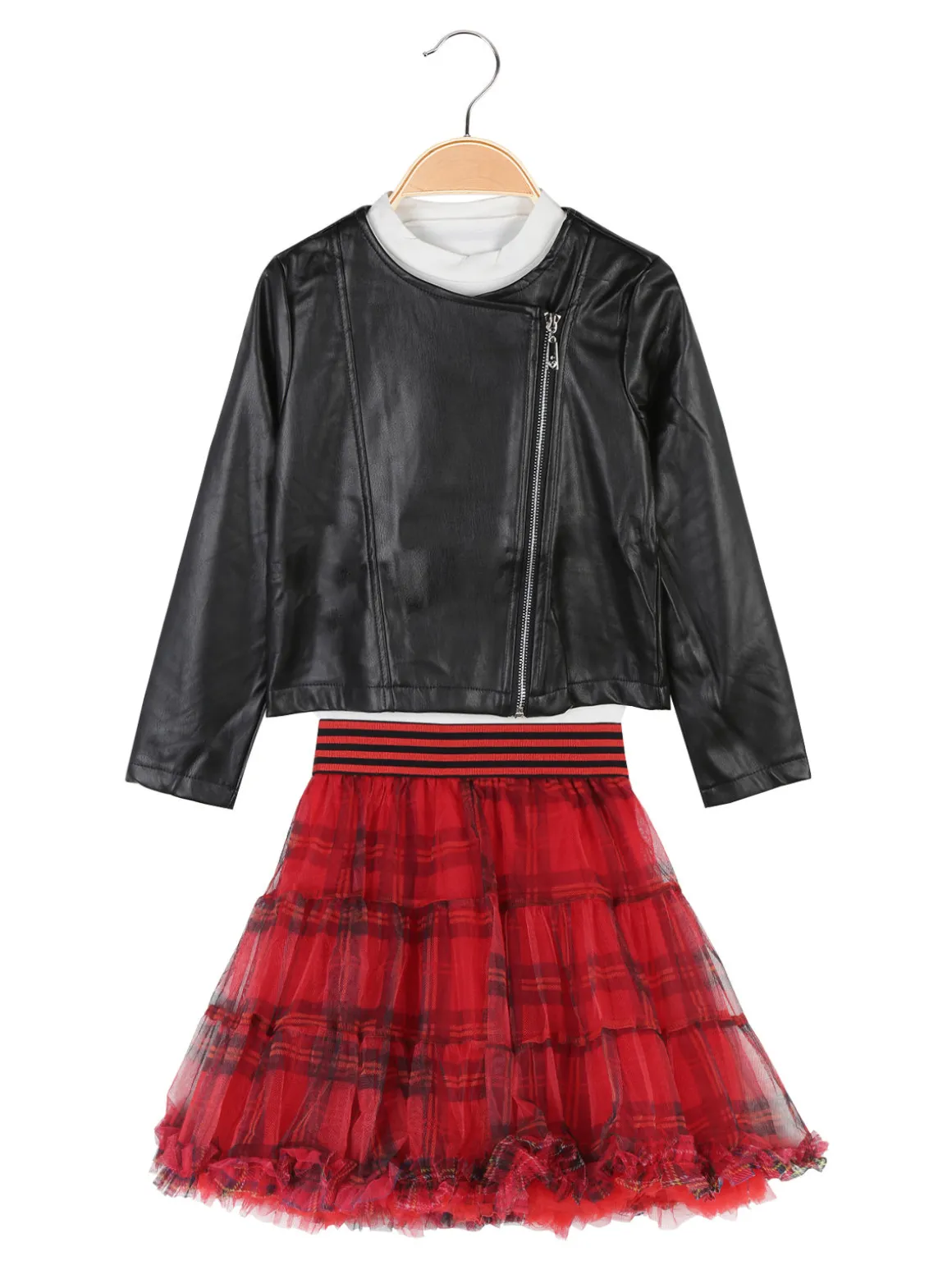 Sweet Junior Completo da bambina 3 pezzi con gonna e giacca in ecopelle