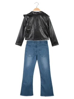 Sweet Junior Completo da bambina 3 pezzi con giacca in ecopelle e jeans