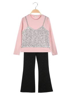 Sweet Junior Completo elegante da bambina con paillettes e pantaloni a zampa - rosa