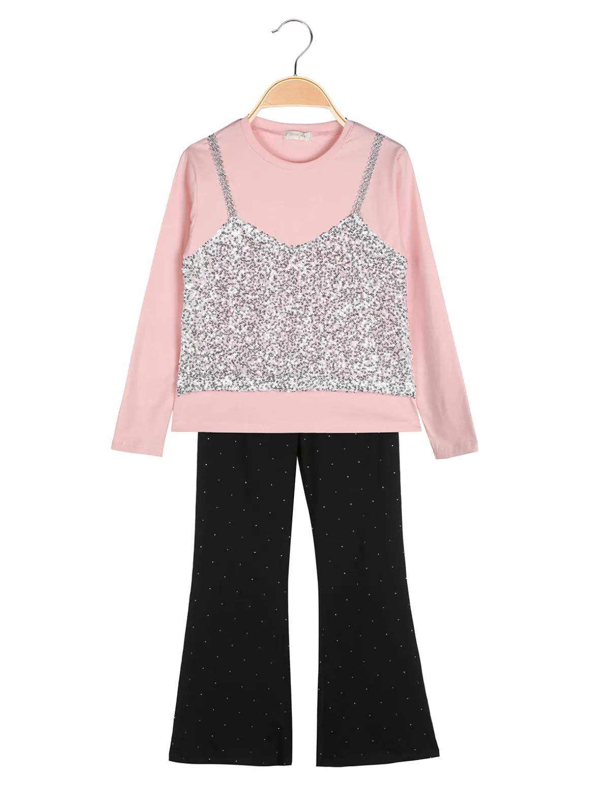 Sweet Junior Completo elegante da bambina con paillettes e pantaloni a zampa - rosa