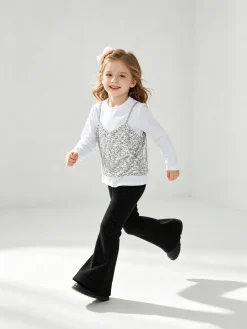 Sweet Junior Completo elegante da bambina con paillettes e pantaloni a zampa - bianco