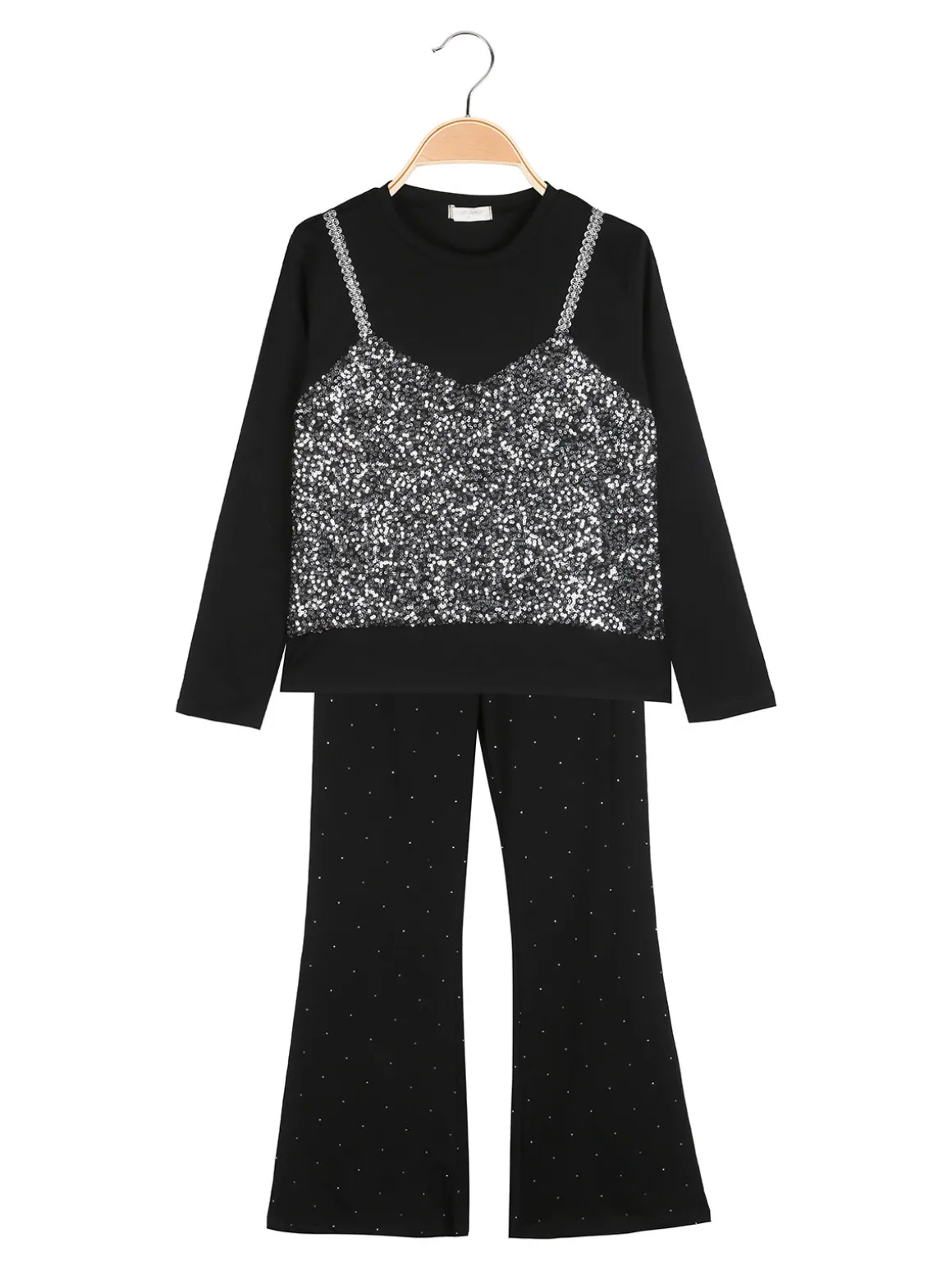 Sweet Junior Completo elegante da bambina con paillettes e pantaloni a zampa - nero
