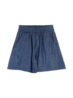 Sweet Junior Completo 2 pezzi corto da bambina con t-shirt cropped e shorts con micro borchie - bianco