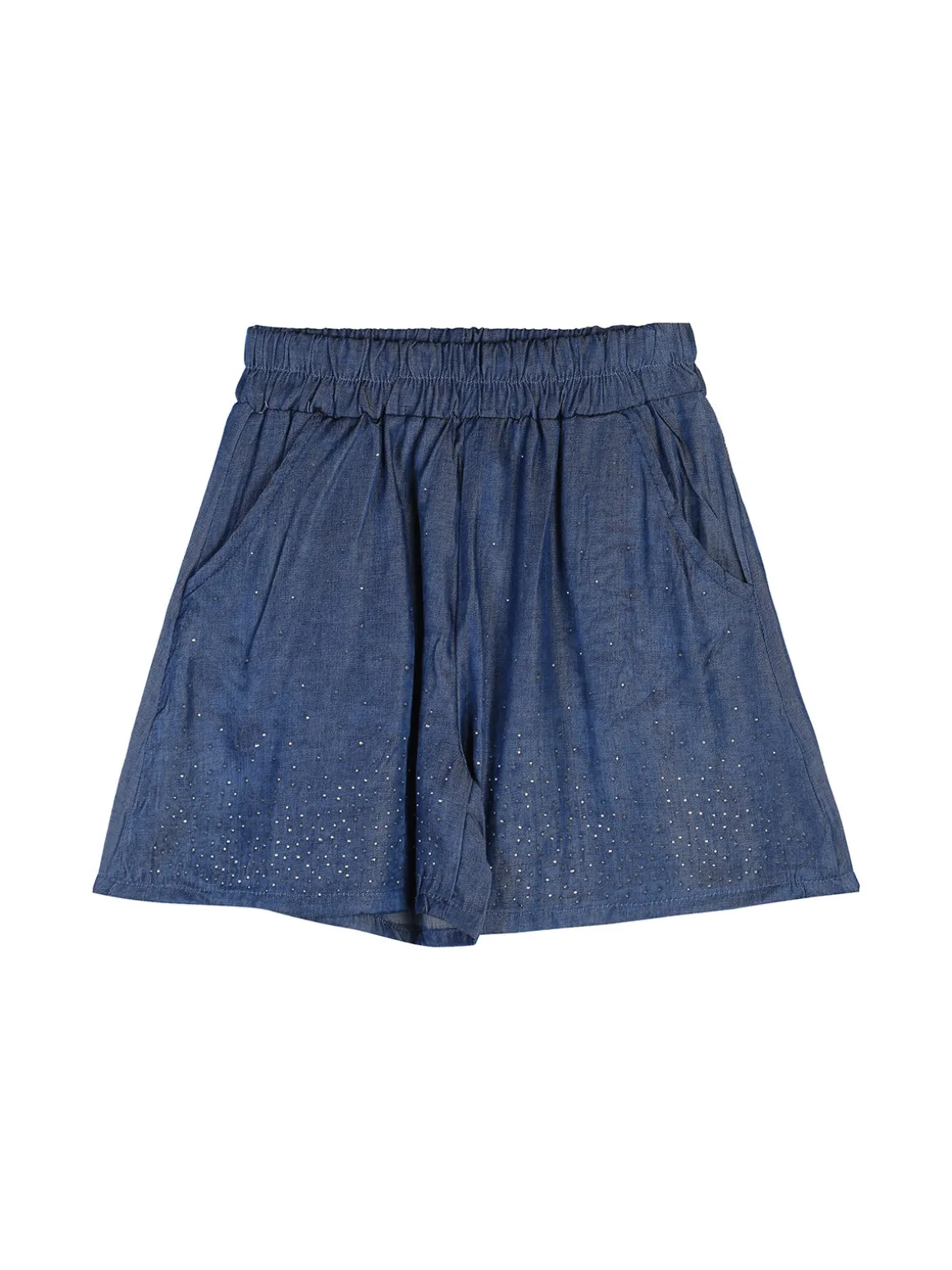 Sweet Junior Completo 2 pezzi corto da bambina con t-shirt cropped e shorts con micro borchie - bianco