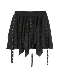 Sweet Junior Completo 3 pezzi da bambina con giacca in ecopelle e gonna con strass - nero