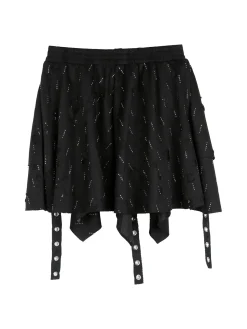 Sweet Junior Completo 3 pezzi da bambina con giacca in ecopelle e gonna con strass - nero