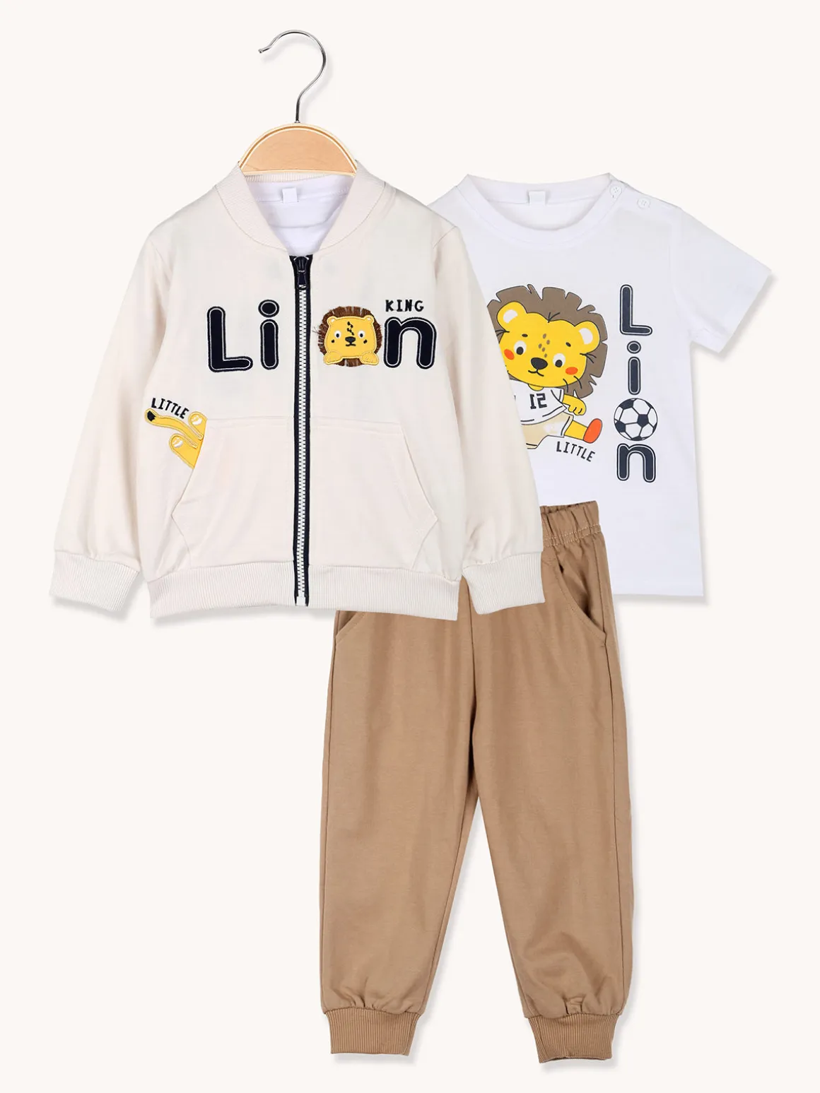 Sweet Junior Completo 3 pezzi da neonato con chiusura zip - beige