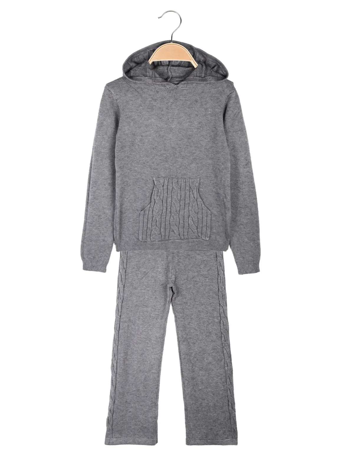 Sweet Junior Completo 2 pezzi da bambina in maglia con cappuccio e pantaloni a zampa