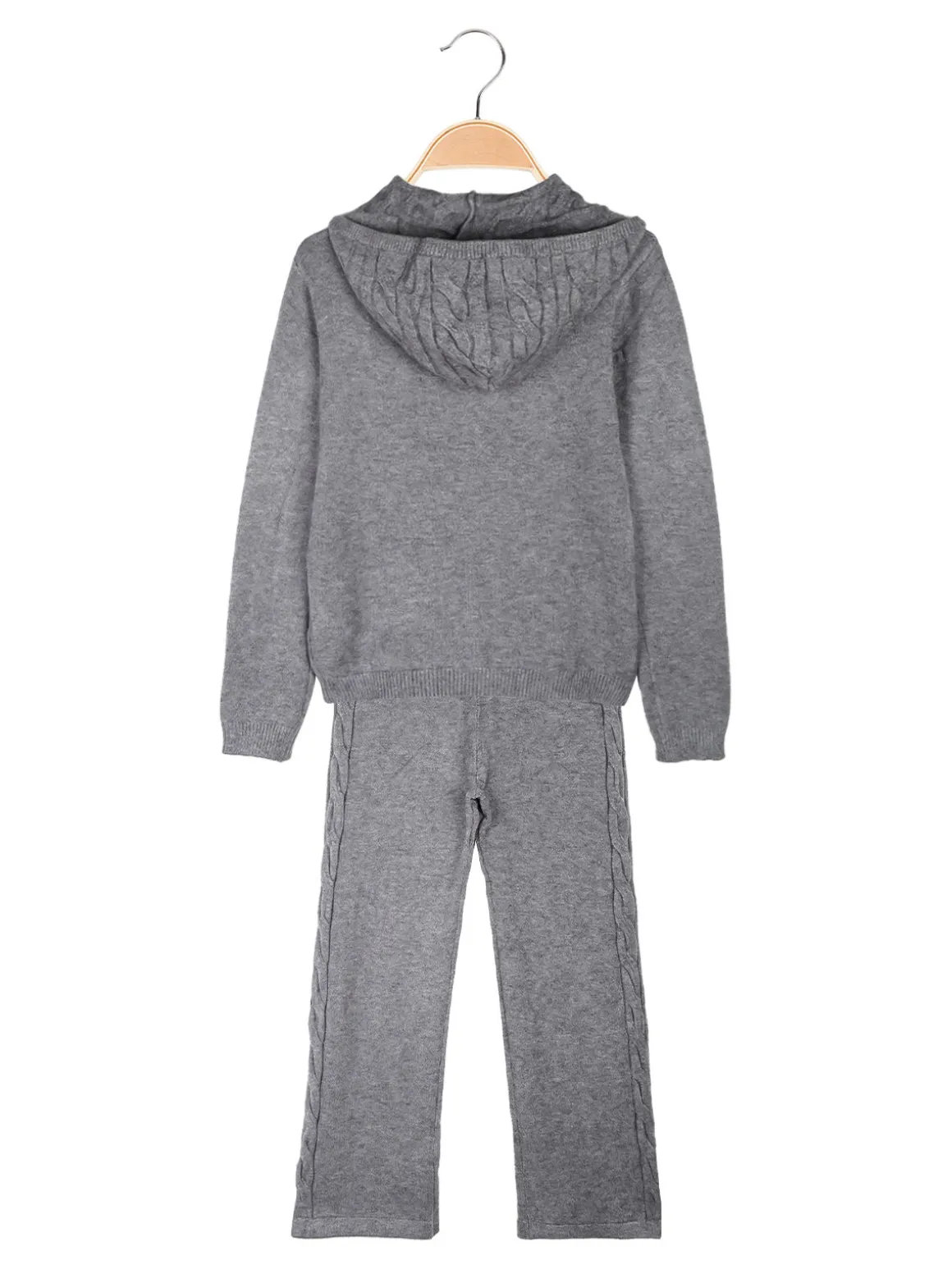 Sweet Junior Completo 2 pezzi da bambina in maglia con cappuccio e pantaloni a zampa