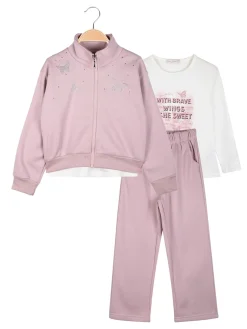 Sweet Junior Completo tuta da bambina 3 pezzi con strass - rosa