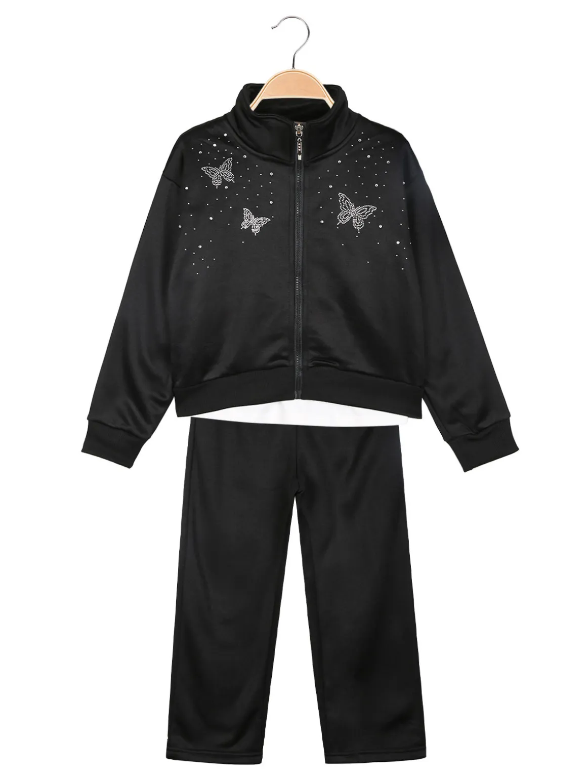 Sweet Junior Completo tuta da bambina 3 pezzi con strass - nero