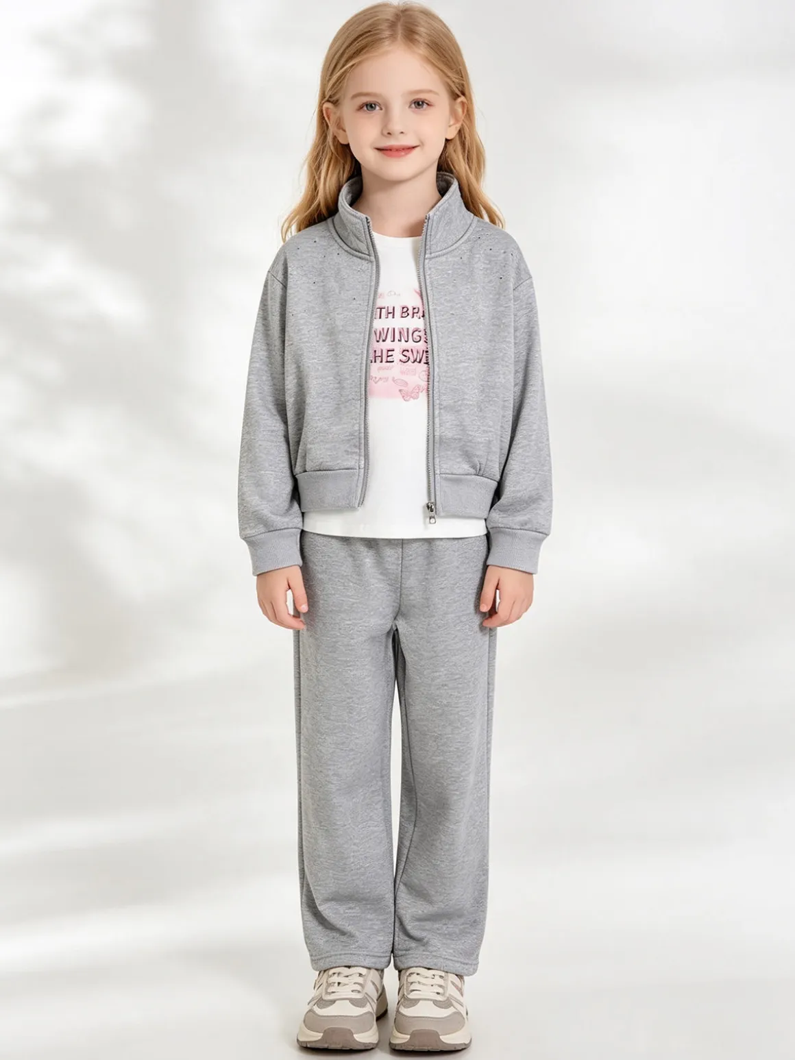 Sweet Junior Completo tuta da bambina 3 pezzi con strass - grigio