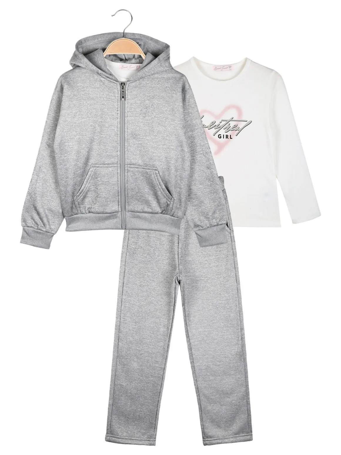 Sweet Junior Completo tuta 3 pezzi da bambina con cappuccio e zip - grigio