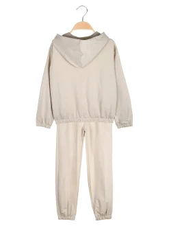 Sweet Junior Completo tuta 3 pezzi da bambina con farfalle di strass cappuccio e zip - beige