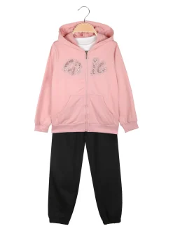 Sweet Junior Completo tuta 3 pezzi da bambina con cappuccio e zip - corallo
